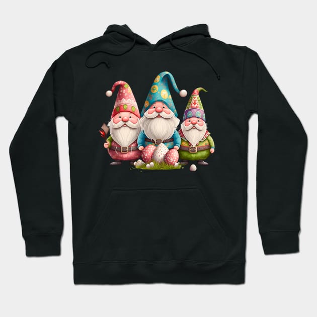 Funny Spring Gnomes Easter Egg Hunting Hoodie by Ai Wanderer